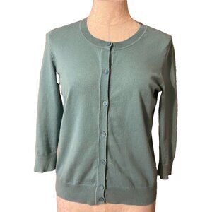 Talbots Womens Cardigan Sweater Seaglass Blue Green Small S Classic Pima Cotton